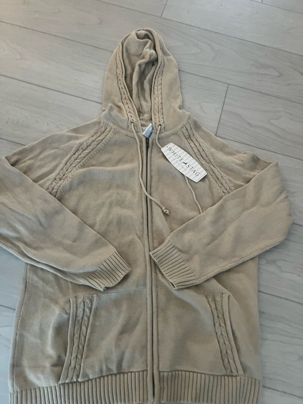 White Stag Beige Hoodie with Cable Knit Detail - Picture 2 of 9